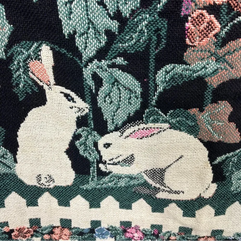 Claire Murray Tapestry Blanket Throw Easter Rabbit Cottage 46 x 63 Vintage